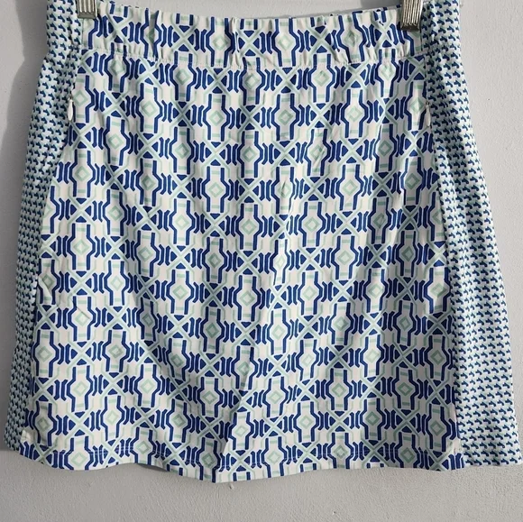 J. McLauglin Blue Green Geometric Skort Pull-On Zip Pockets Catalina Cloth - Picture 1 of 7